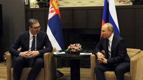 Russian President Vladimir Putin (R) meets Serbian President Aleksandar Vucic (L) in Sochi, Russia on November 25, 2021.
