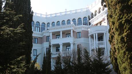 The residential building in Yalta, Crimea, which houses the apartment that previously belonged to Ukrainian President Vladimir Zelensky and his wife.