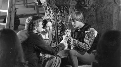 Italian stage and film director, Franco Zeffirelli with Olivia Hussey and Leonard Whiting, during the filming of 'Romeo and Juliet' in 1967