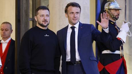 Vladimir Zelensky and Emmanuel Macron meet at the Elysee presidential palace in Paris, France, May 14, 2023