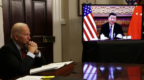 US and Chinese Presidents Joe Biden and Xi Jinping hold remote talks in November 2021.