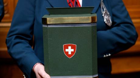 FILE PHOTO of a ballot box in the Federal Assembly in Bern, Switzerland