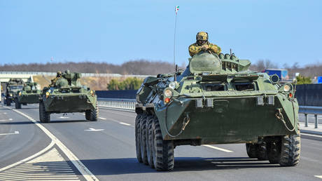 FILE PHOTO. Armored vehicles of the Hungarian Army drive along the M4 highway close to Vasarosnameny, Hungary.