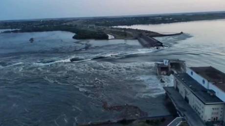 A view of the damaged Kakhovka hydroelectric dam near Kherson, Russia, June 6, 2023
