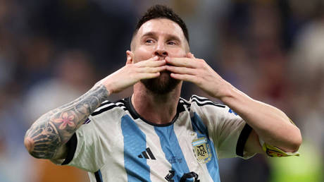 Lionel Messi celebrates after Argentina scored a goal in a World Cup match last December in Qatar.