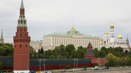 This photograph taken on May 10, 2023, shows a view of the Kremlin, Moscow.