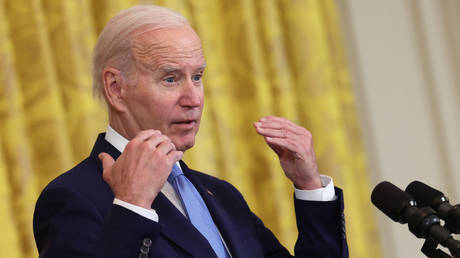 US President Joe Biden speaks to reporters on Thursday at a White House press briefing.