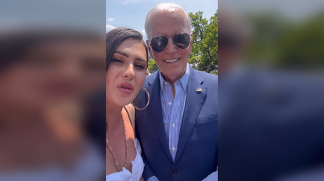 Rose Montoya and Joe Biden pose at the White House in Washington DC, June 10, 2023