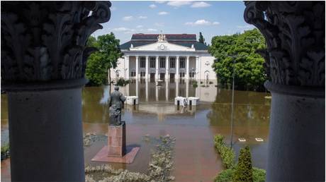 The city of Novaya Kakhovka after a local dam broke on June 6, 2023.
