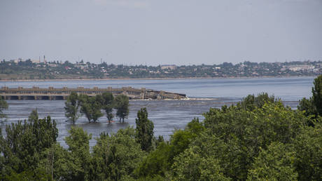 FILE PHOTO: The Kakhovka dam after the collapse on June 7, 2023.