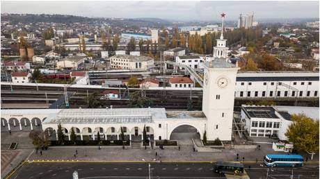 FILE PHOTO: A railway station in Simferopol, Crimea, 2017.