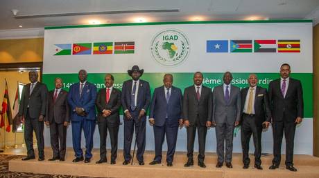African heads of state present at the 14th ordinary meeting of the Intergovernmental Authority on Development (IGAD) on June 12, 2023, in Djibouti.