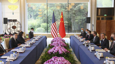 US Secretary of State Antony Blinken and China's Foreign Minister Qin Gang meet at the Diaoyutai State Guesthouse in Beijing on June 18, 2023.