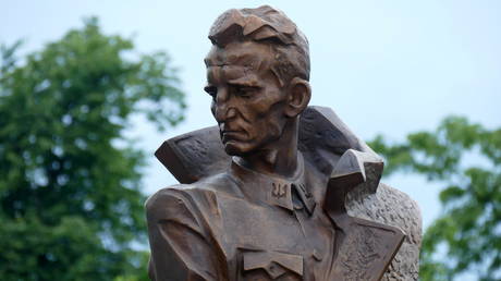 A monument to Roman Shukhevych in Ivano-Frankivsk.