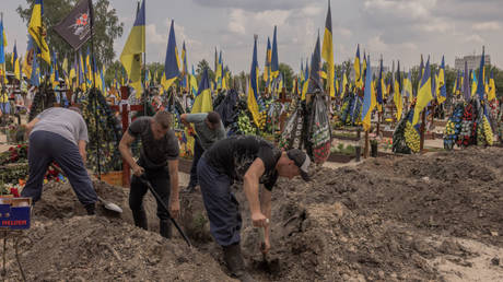 The funeral of a Ukrainian soldier who died in the fighting,  June 20, 2023 in Kiev, Ukraine.