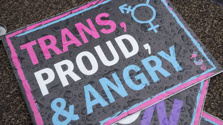 A sign seen during a 'Pride' parade in Wilton Manors, Florida, June 17, 2023