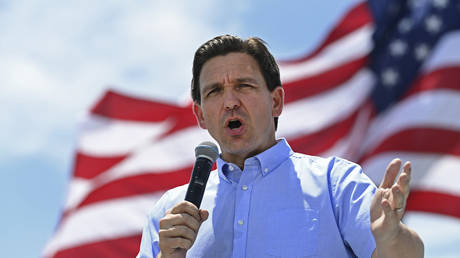 FILE PHOTO: Florida Governor Ron DeSantis speaks at a campaign event in Gardnerville, Nevada, June 17, 2023.