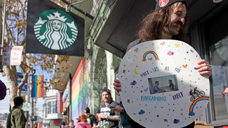 Starbucks workers in San Francisco participate in a one-day strike last November to demand a new labor contract.