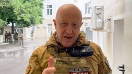 Evgeny Prigozhin speaks from inside the headquarters of the Russian southern military district in Rostov-on-Don, Russia, June 24, 2023