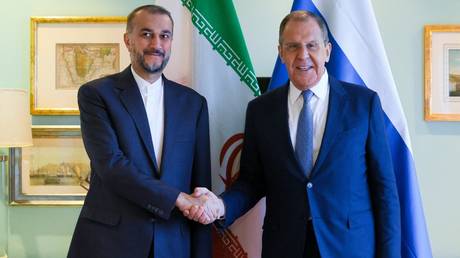 FILE PHOTO: Russian Foreign Minister Sergey Lavrov meets with his Iranian counterpart Hossein Amir-Abdoulahian
