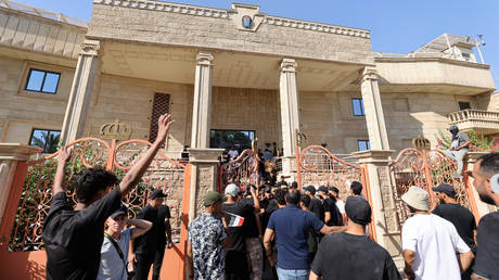 Protesters storm the Swedish embassy in Baghdad, Iraq, on June 29, 2023.