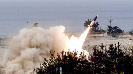 FILE PHOTO: The US-made Tactical Missile System (ATACMS) is launched during the South Korean drills on March 24, 2017.