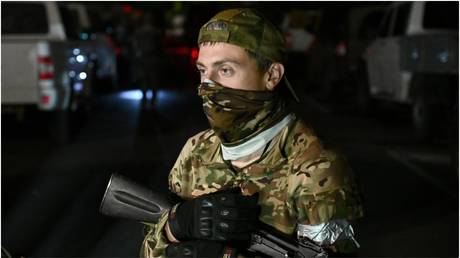 A member of the Wagner private military company in Rostov-on-Don, Russia, on June 24, 2023.