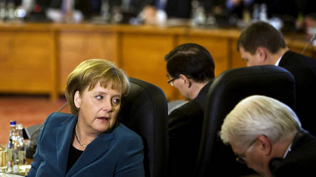 Former German Chancellor Angela Merkel during a NATO event in Bucharest, Romania, 2008.