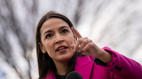 US Representative Alexandria Ocasio-Cortez speaks at a press conference earlier this year in Washington.