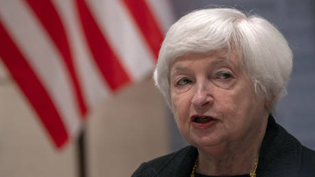 US Treasury Secretary Janet Yellen speaks during a roundtable meeting with members of the American business community in Beijing, China,  July 7, 2023