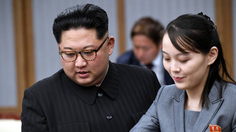 North Korean Leader Kim Jong Un (L) and sister Kim Yo Jong attend the Inter-Korean Summit at the Peace House on April 27, 2018 in Panmunjom, South Korea