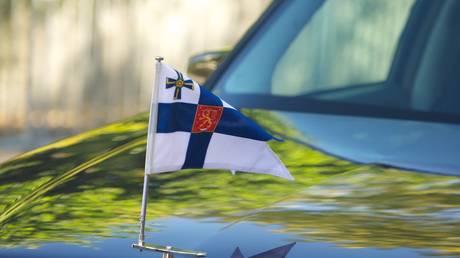 The flag of the President of the Republic of Finland is seen during the second day of the Finnish state visit on October 11, 2012 in Oslo, Norway