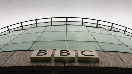 The British Broadcasting Corporation (BBC) logo hangs on a BBC building on March 2, 2005 in London, England