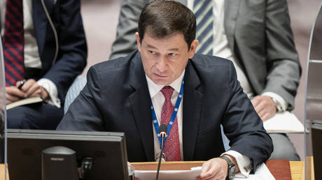 Deputy permanent representative of Russia to the United Nations, Dmitry Polyansky, speaks at the UN on September 23, 2021 in New York.