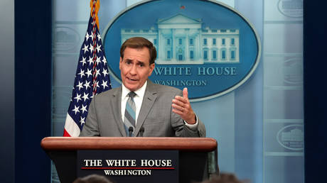 John Kirby, coordinator for strategic communications at the National Security Council, speaks at the daily White House briefing at the White House on July 17, 2023 in Washington, DC.