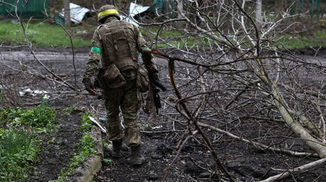 A Ukrainian soldier in Donbass, April 2023.