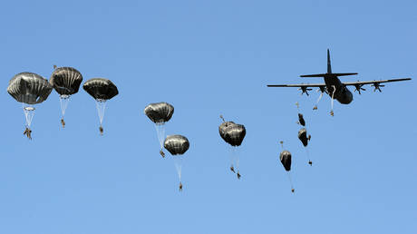 FILE PHOTO: US paratroopers during a NATO exercise in Poland, 2016.
