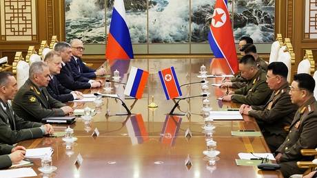 Russian Defense Minister Sergey Shoigu holds talks with his North Korean counterpart Kang Sun-nam in Pyongyang.