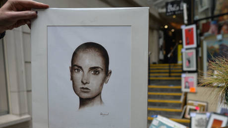 Portrait of Sinead O'Connor, also known as Magda Davitt and Shuhada 'Sadaqat, by Irish artist Pervaneh Matthews, seen in front of the Balla Ban Art Gallery in Dublin. On Wednesday, 2 June, 2021, in Dublin, Ireland