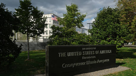 FILE PHOTO. The embassy of the United States of America in Kiev, Ukraine
