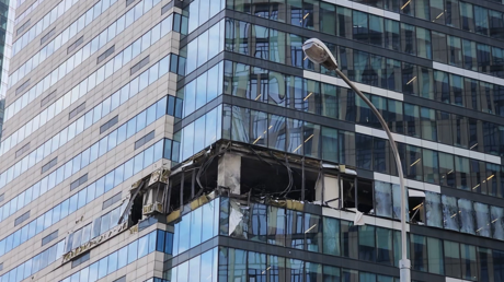 A damaged office building in Moscow, June 30, 2023.