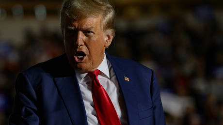 Former U.S. President Donald Trump enters Erie Insurance Arena for a political rally while campaigning for the GOP nomination in the 2024 election on July 29, 2023 in Erie, Pennsylvania