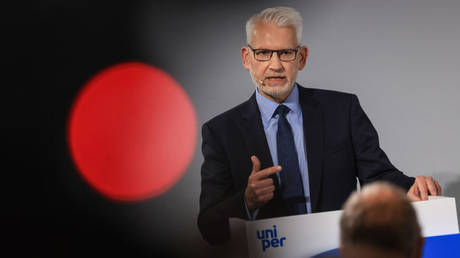 Uniper CEO Michael Lewis presents half-year figures at a press conference in Duesseldorf on August 01, 2023.