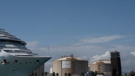 Exterior view of the Enagas regasification plant at the Port of Barcelona, Spain.