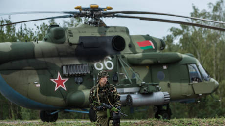File photo: A Belarusian helicopter during the Zapad 2017 military exercises with Russia, September 18, 2017.