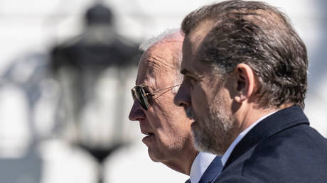 US President Joe Biden and his son, Hunter Biden, attend a White House event in April.