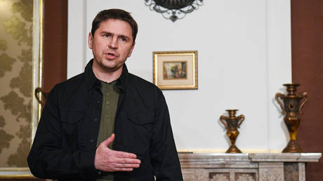 FILE PHOTO: Mikhail Podoliak, an aide to Ukrainian President Vladimir Zelensky