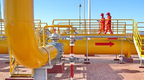 Technicians inspect China-Russia East-Route Natural Gas Pipeline in Qinhuangdao, Heibei Province of China.