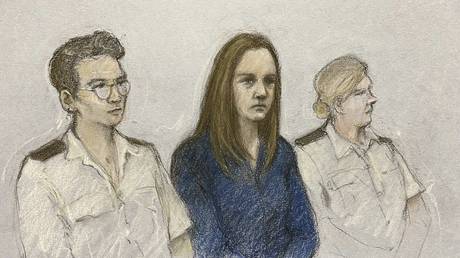 A courtroom sketch of Lucy Letby at Manchester Crown Court in Manchester, England, on August 10, 2023.