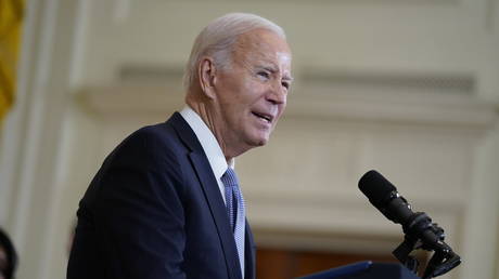 Joe Biden speaks at an event in the White House in Washington DC, August 16, 2023